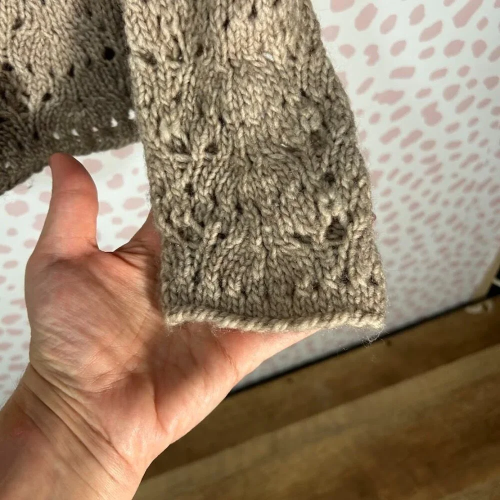 American Eagle Tan‎ Pointelle Open Knit Wool Blend Sweater S Fishermen Beachy
